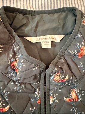 Coldwater Creek Green Quilted Vest with Foxes 1X